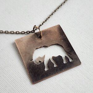 Artisan Elephant Cut-Out Necklace in Bronze and Silver